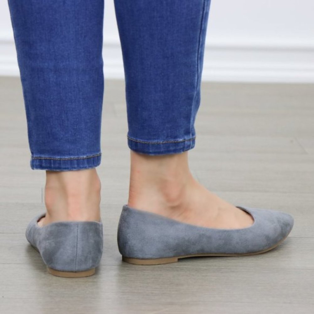 Gray Vegan Suede Pointy Toe Flat Shoes - Picture 3 of 7